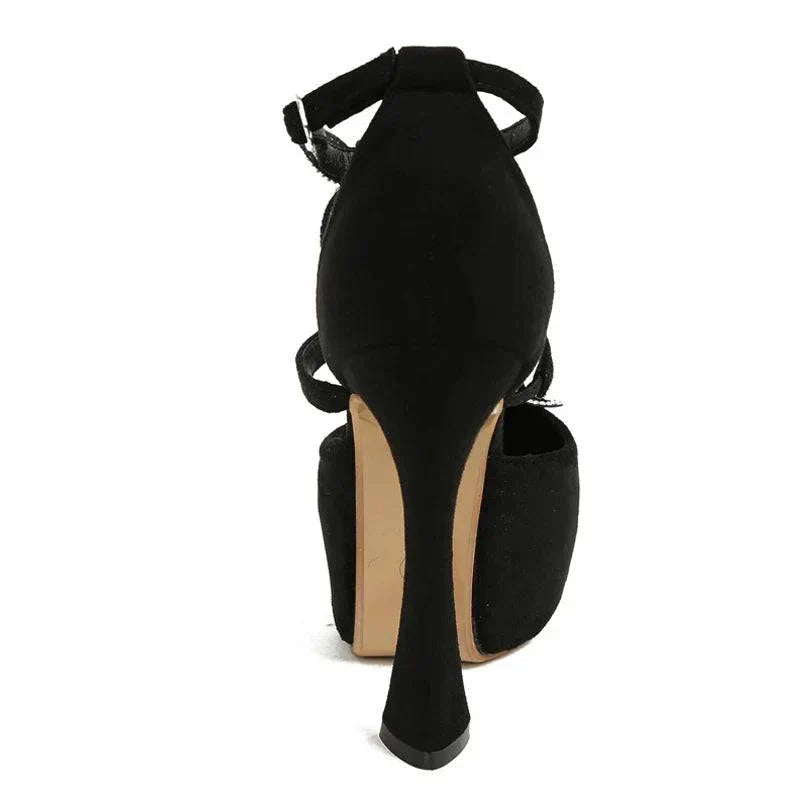 VougeVamp Crystal Rhinestone Butterfly Platform Pumps - Round Toe High Heel Dress Shoes for Women