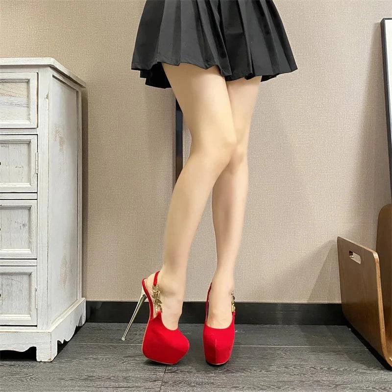 VougeVamp Metal Butterfly Chain Platform Pumps - Round Toe High Heel Wedding Shoes for Women