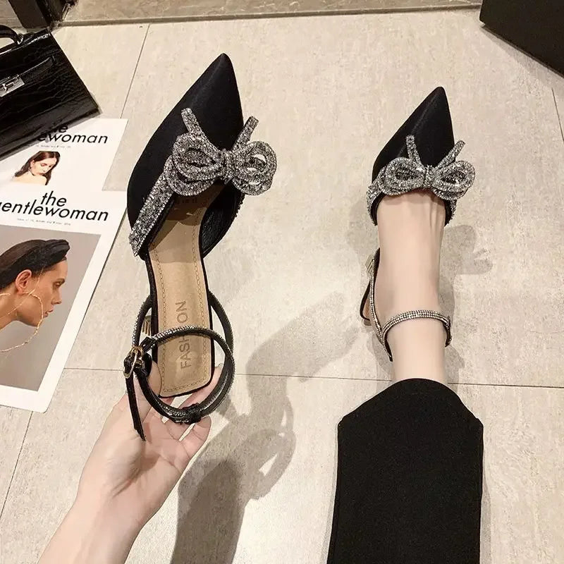 VougeVamp Women's Crystal Bow High Heels – Elegant Fairy-Inspired Sandals for Weddings & Special Occasions