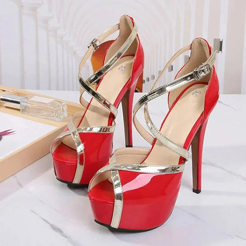 VougeVamp Women’s 14CM Super High Heels – Sexy Hollow Out Peep-Toe Platform Pumps with Buckle Strap