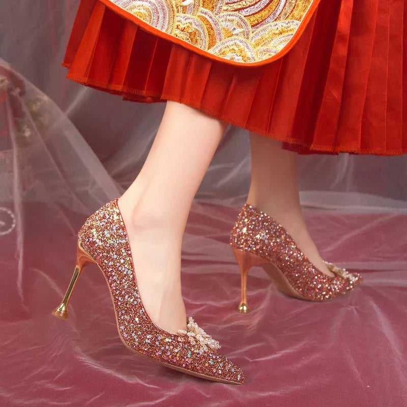 VougeVamp Pearl Flower Bridal Pumps – Elegant Bling High Heels for Weddings & Parties