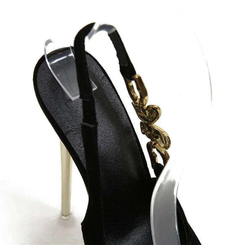 VougeVamp Metal Butterfly Chain Platform Pumps - Round Toe High Heel Wedding Shoes for Women