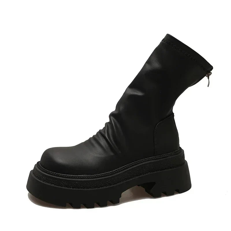 VougeVamp Platform Heel Ankle Booties – Retro Style Short Boots with Back Zipper - VougeVampUK