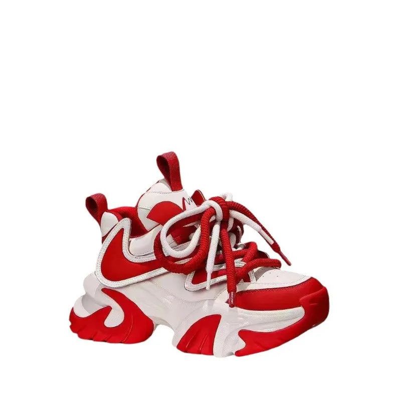 VougeVamp Women's Thick-Soled Sneakers – Height Increasing Breathable Lace-Up Sports Shoes - VougeVampUK