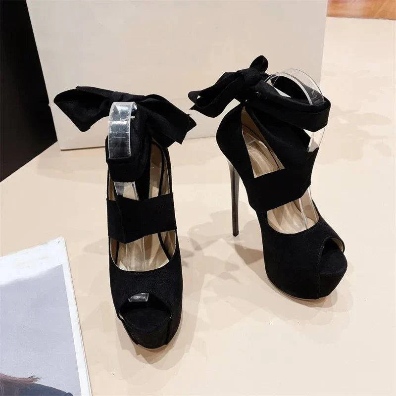 VougeVamp Black Platform Slingback Pumps - Peep Toe High Heel Party Shoes for Women