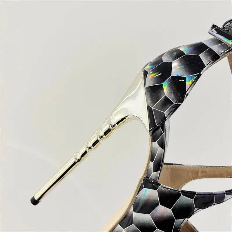 VougeVamp Women’s Snake Print Peep-Toe Platform Pumps – Sexy Buckle Strap High Heels for Summer Banquets and Parties