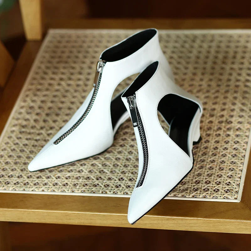 VougeVamp Trendy Leather High Heel Boots – Stylish Zipper Ankle Boots for Spring & Summer Fashion - VougeVampUK