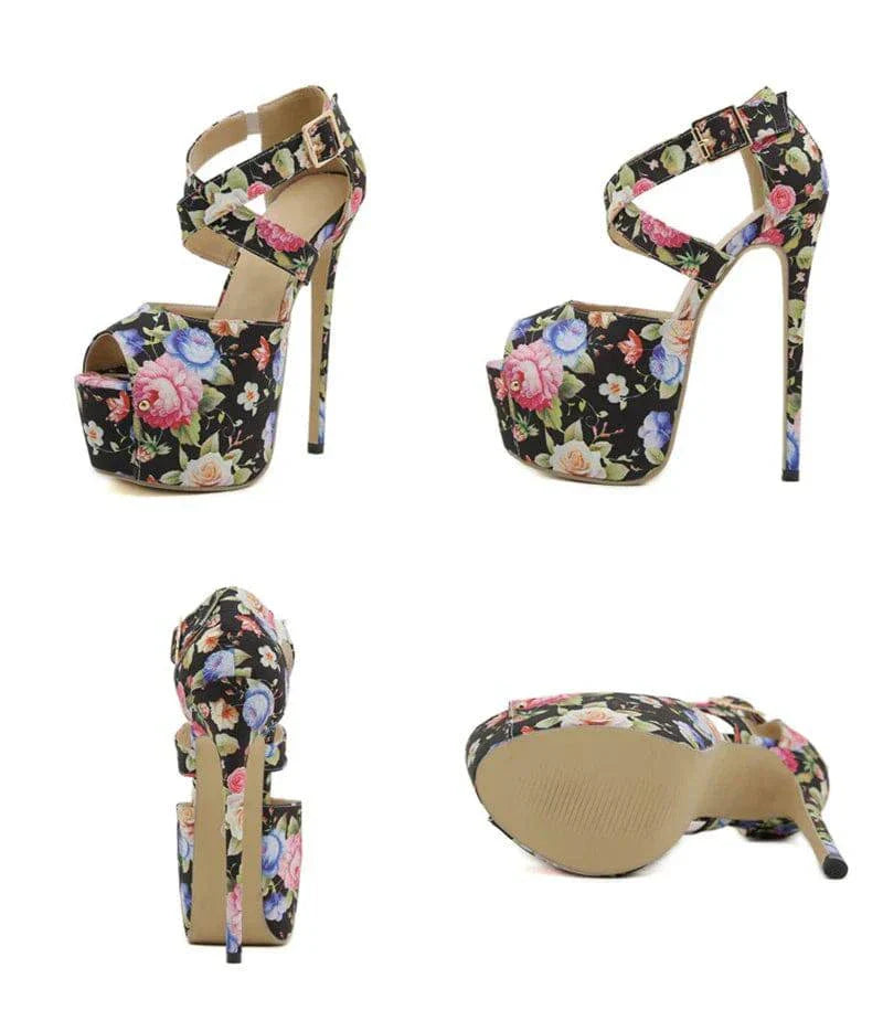 VougeVamp Floral Cloth Platform Pumps - Peep Toe 16CM High Heel Party Shoes for Women