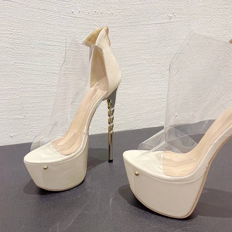 VougeVamp Transparent PVC Platform Pumps - Peep Toe High Heel Party Shoes for Women