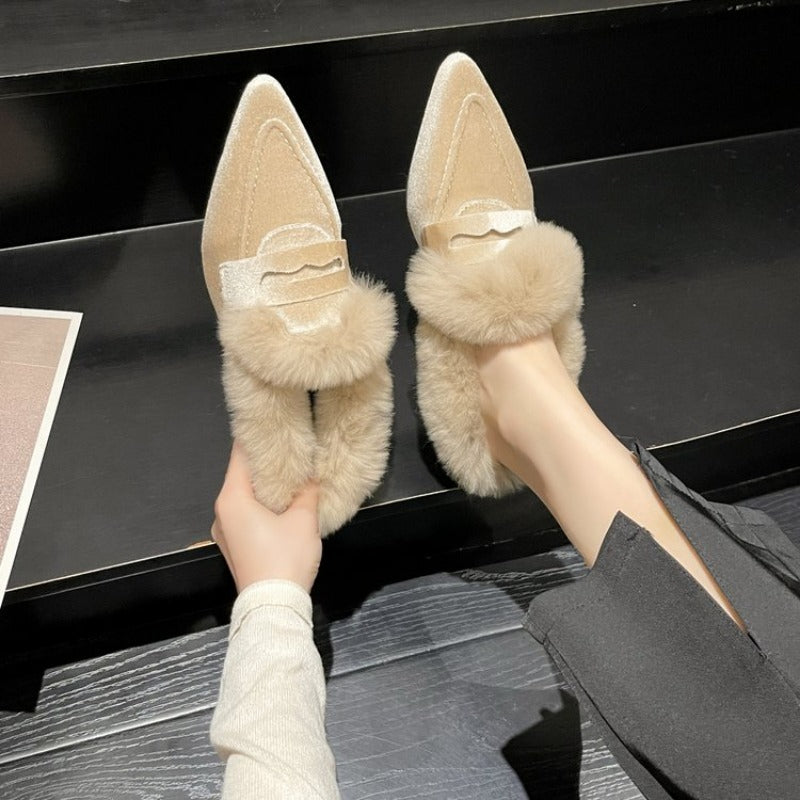 VougeVamp Women's Thick Fur Winter Slippers – Warm Plush Platform Heel Home Shoes