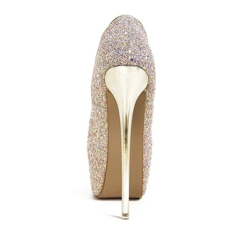 VougeVamp Women’s Sequined Peep-Toe Platform Pumps – Extreme High Heels for Parties, Nightclubs, and Weddings