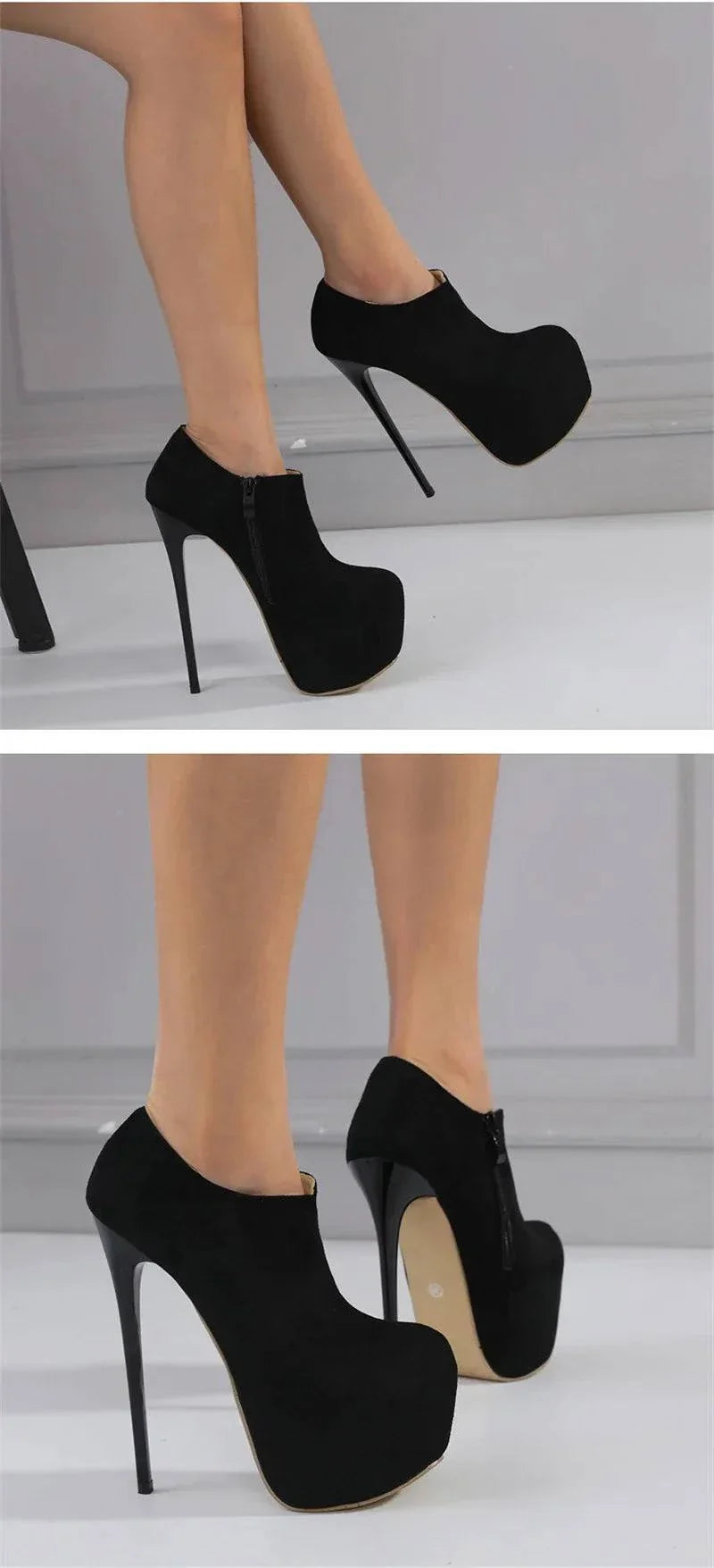 VougeVamp Solid Round Toe Platform Pumps - 16.5CM High Heel Party Shoes for Women