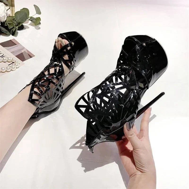 VougeVamp Peep Toe Platform Ankle Boots - High Heel Runway Shoes for Women