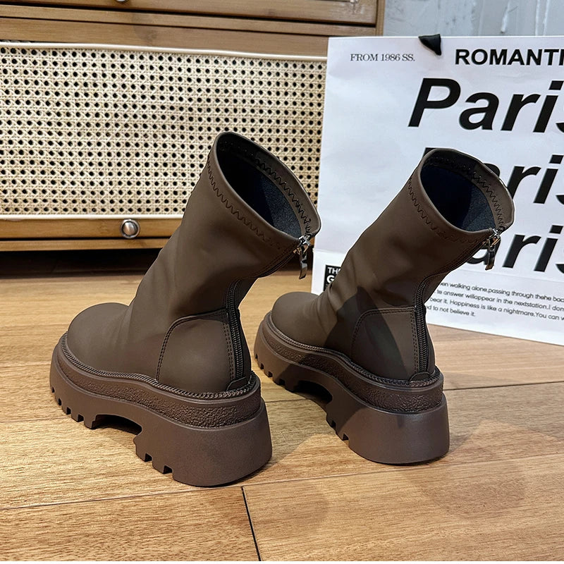 VougeVamp Platform Heel Ankle Booties – Retro Style Short Boots with Back Zipper - VougeVampUK