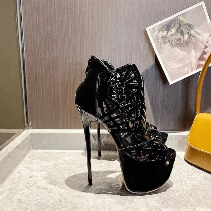 VougeVamp Peep Toe Platform Ankle Boots - High Heel Runway Shoes for Women