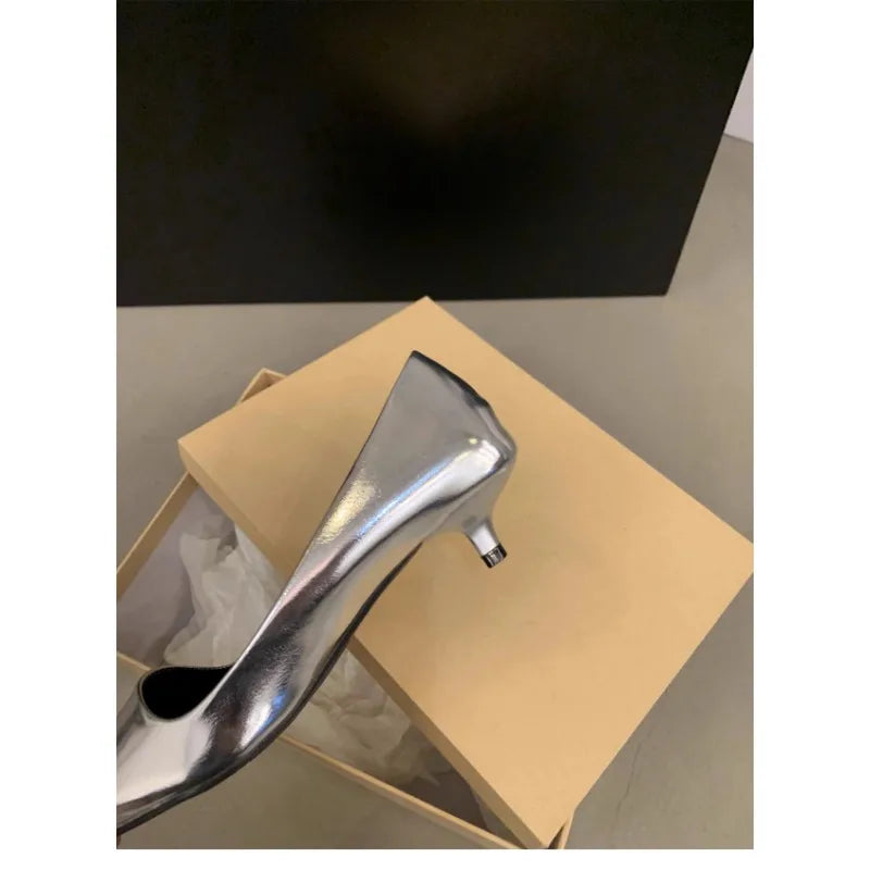 Women's Patent Leather Pointed Toe Heels – Elegant Gold & Silver Pumps for Weddings & Formal Events