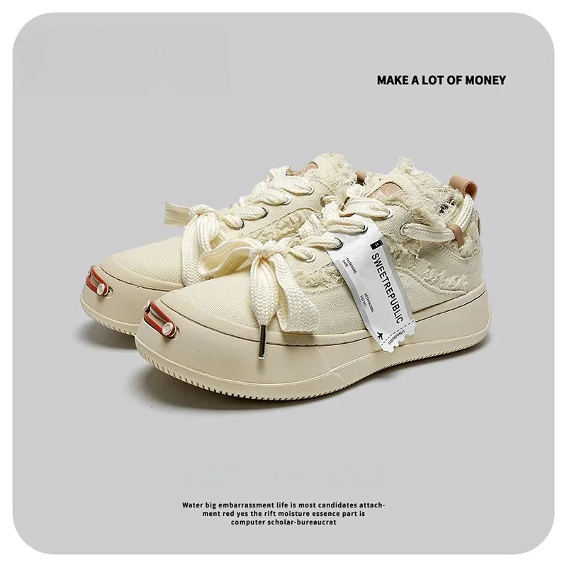 VougeVamp Unisex Summer Canvas Sneakers – Thick Bottom Trendy Street Board Shoes for Casual Wear - VougeVampUK