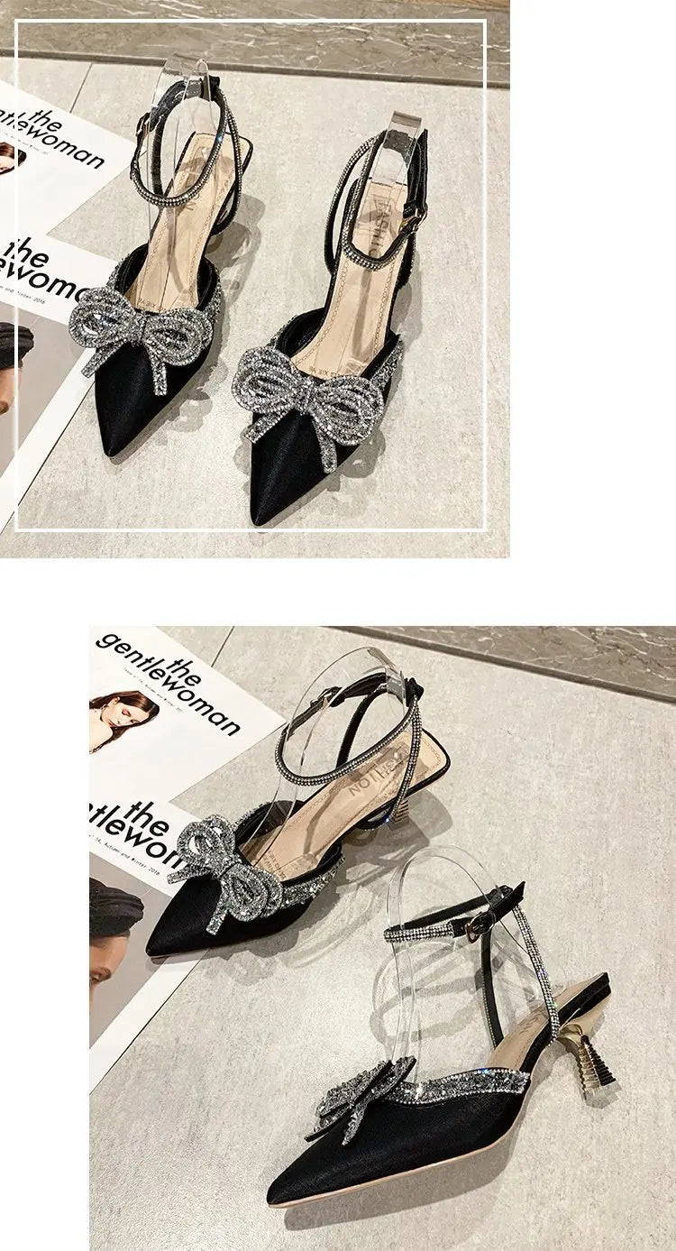 VougeVamp Women's Crystal Bow High Heels – Elegant Fairy-Inspired Sandals for Weddings & Special Occasions
