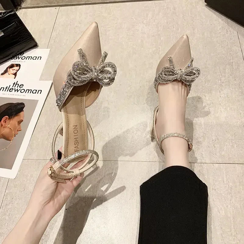 VougeVamp Women's Crystal Bow High Heels – Elegant Fairy-Inspired Sandals for Weddings & Special Occasions