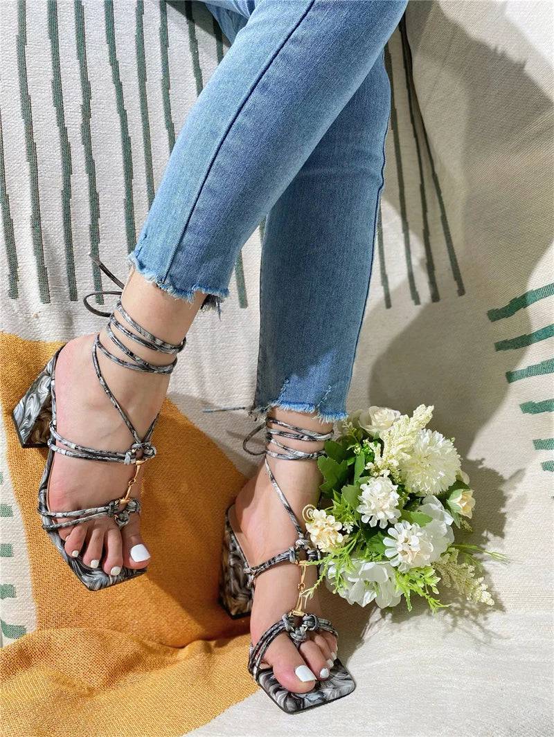 VougeVamp Narrow Band Gladiator Sandals - Open Toe High Heel Party Shoes for Women