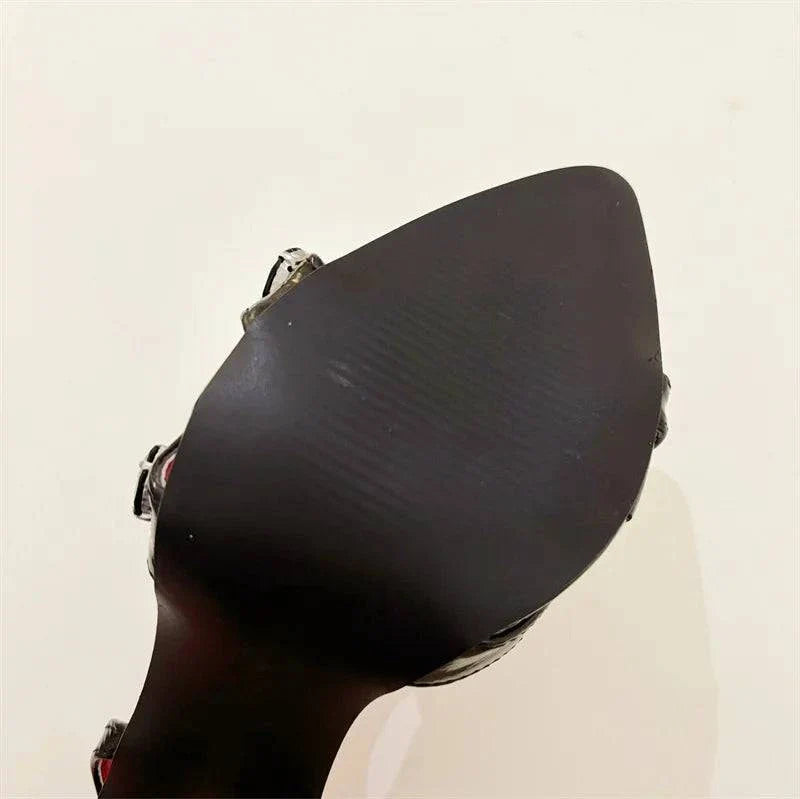 VougeVamp Gem Rivet Narrow Band Sandals - Pointed Toe High Heel Party Shoes for Women