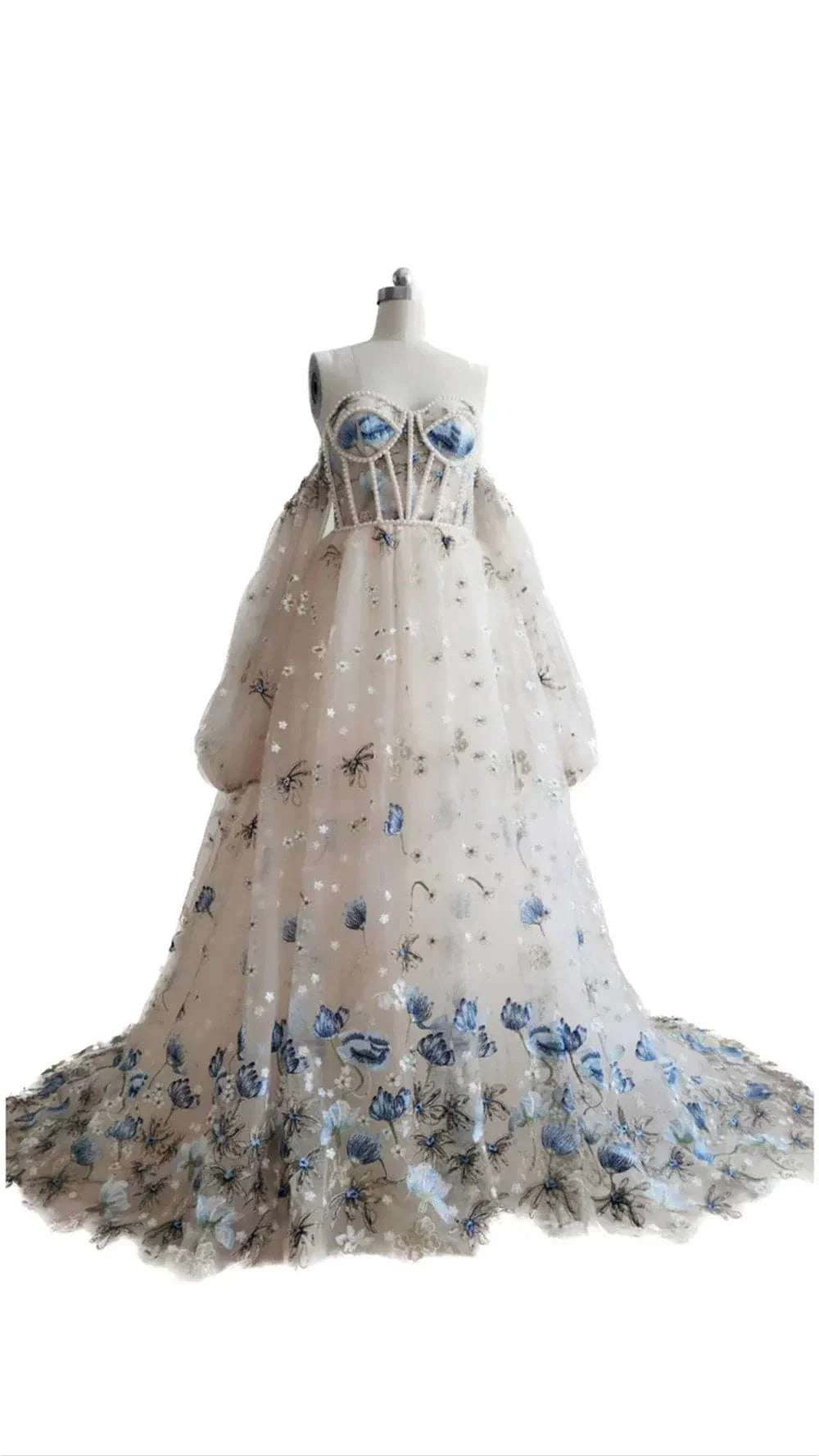 VougeVamp Princess Flower Lace A-Line Wedding Dress - Puffy Sleeve Side Split Sweetheart Bridal Gown - VougeVampUK