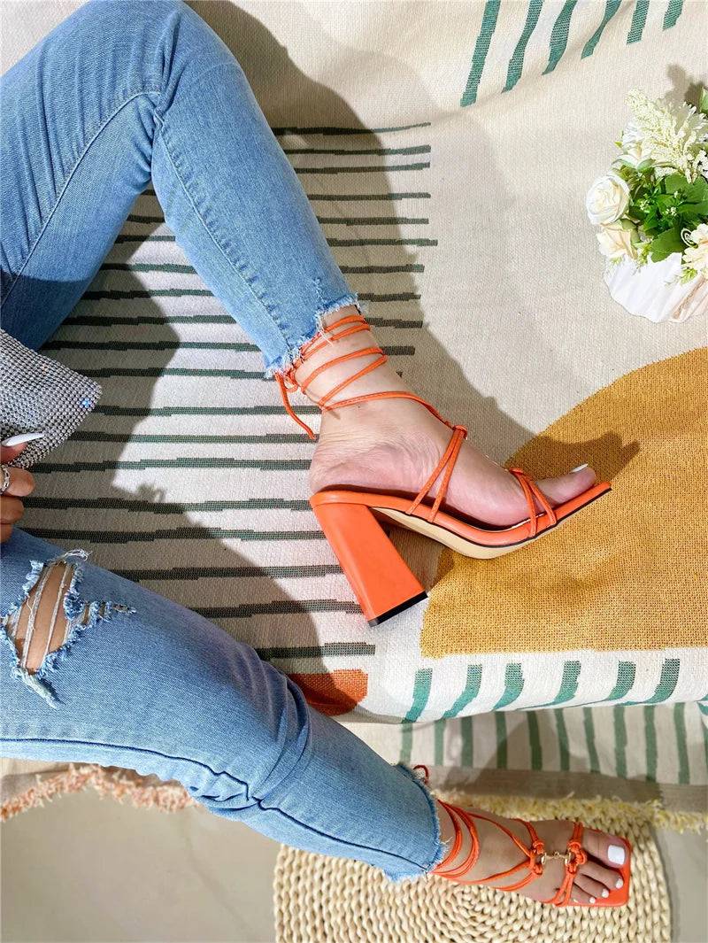 VougeVamp Narrow Band Gladiator Sandals - Open Toe High Heel Party Shoes for Women