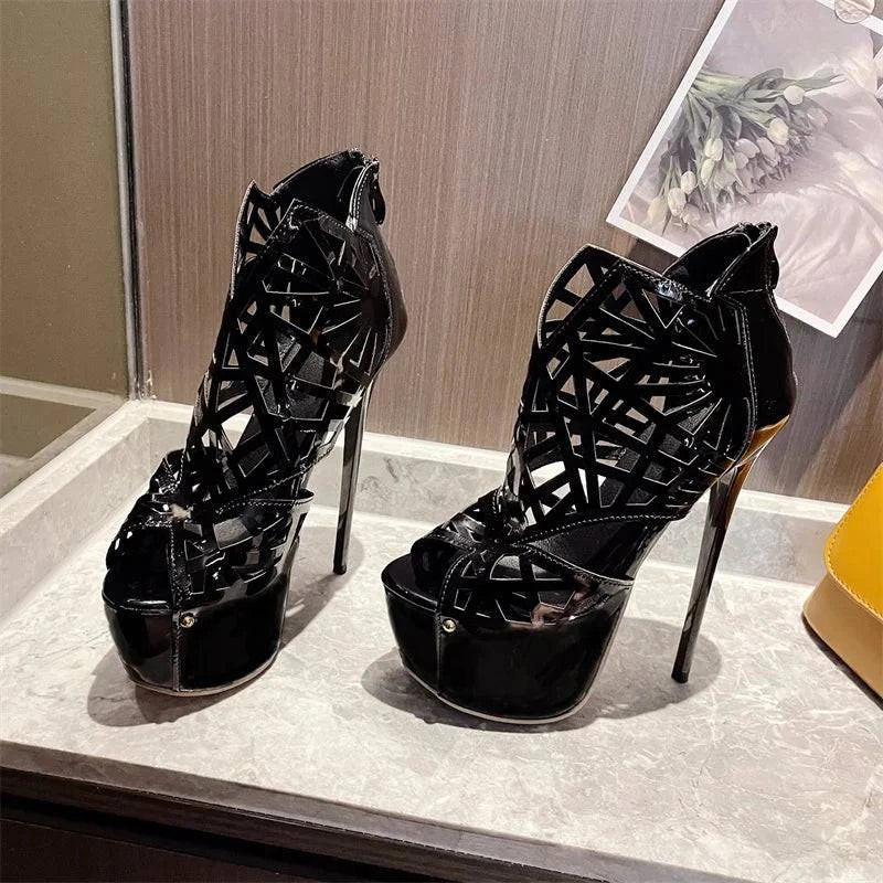 VougeVamp Peep Toe Platform Ankle Boots - High Heel Runway Shoes for Women