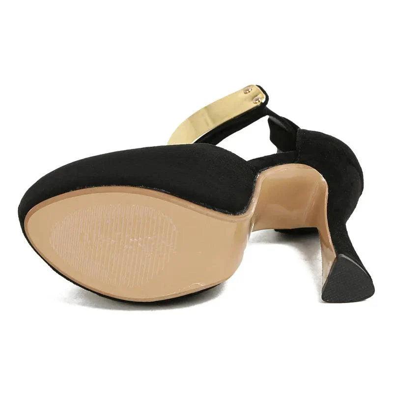 VougeVamp Women’s Metal Ankle Strap Platform Pumps – Sexy 13CM Strange High Heels for Parties and Proms