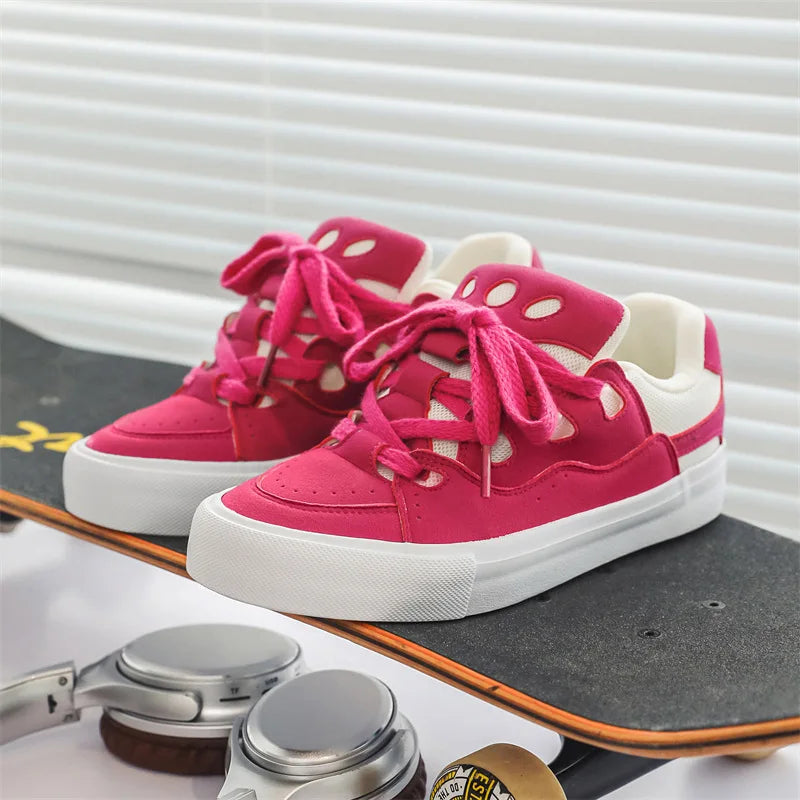 VougeVamp Women's Chunky Platform Sneakers – Trendy Pink Skateboard & Sports Shoes - VougeVampUK