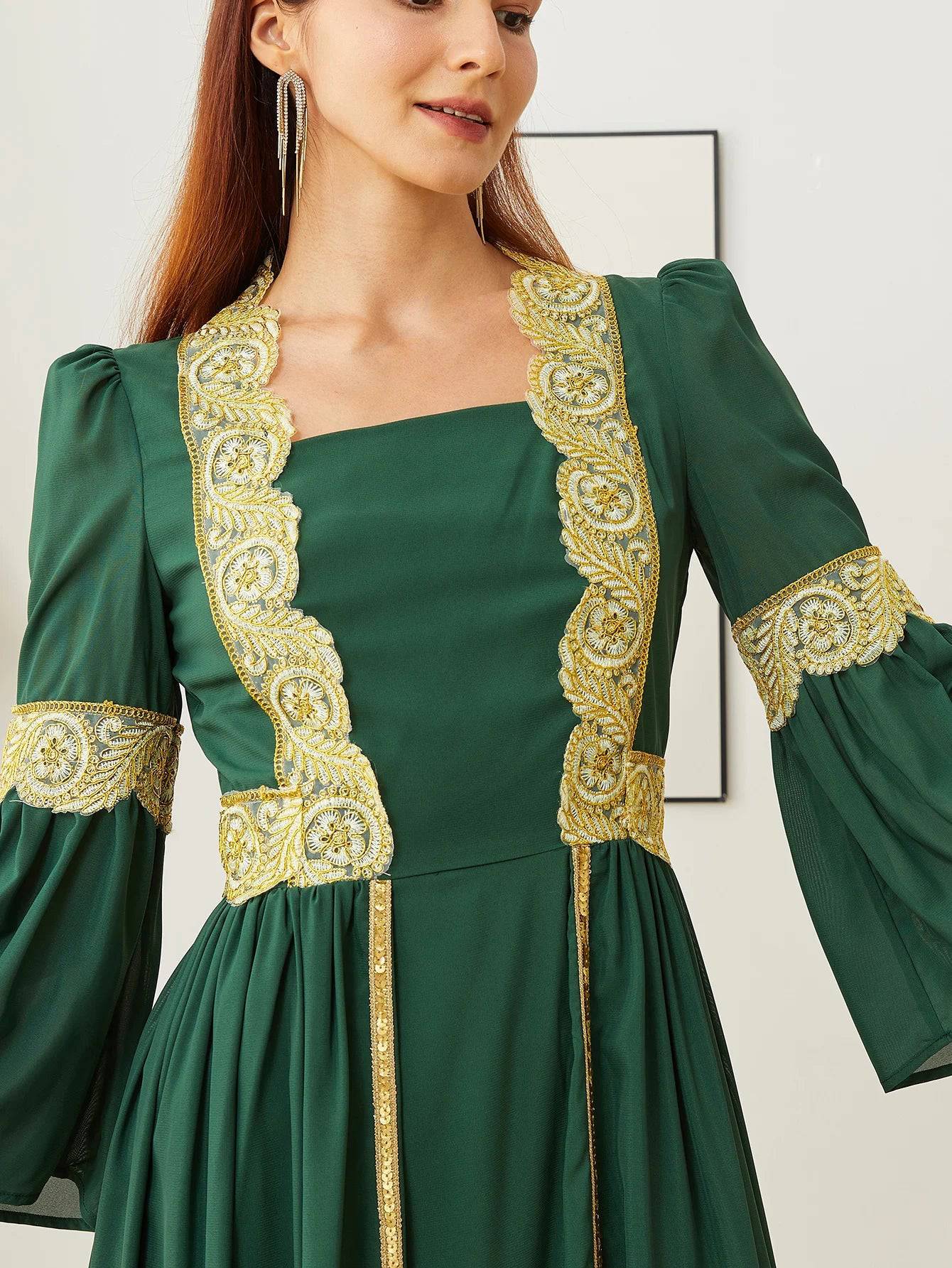 VougeVamp Dubai Arab Islam Abaya - Elegant Women’s Muslim Chiffon Dress with Embroidery - VougeVampUK