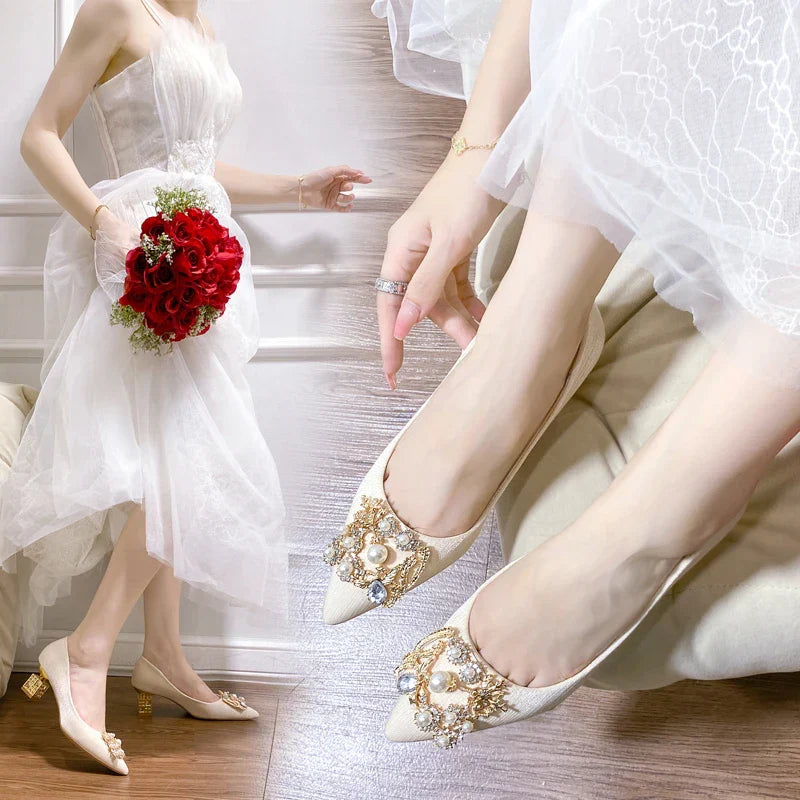 Women's High Heels Pointed Toe with Shaped Heel and Square Buckle, 5cm-7cm Wedding and Banquet Shoes