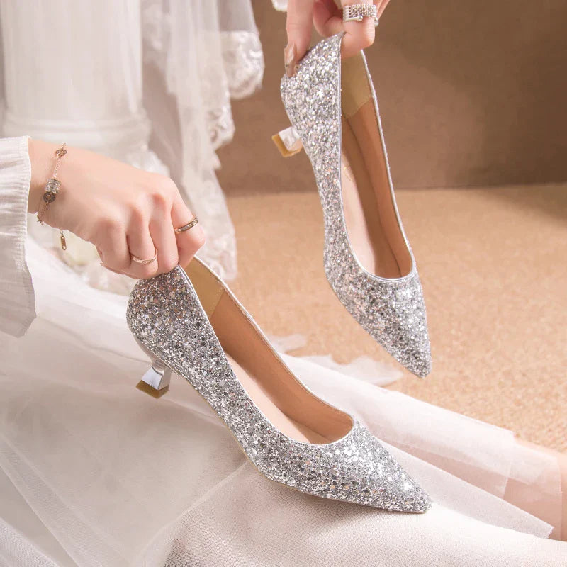 Crystal Gold Wedding High Heels for Women – Elegant Bridal Bridesmaid Shoes - VougeVampUK