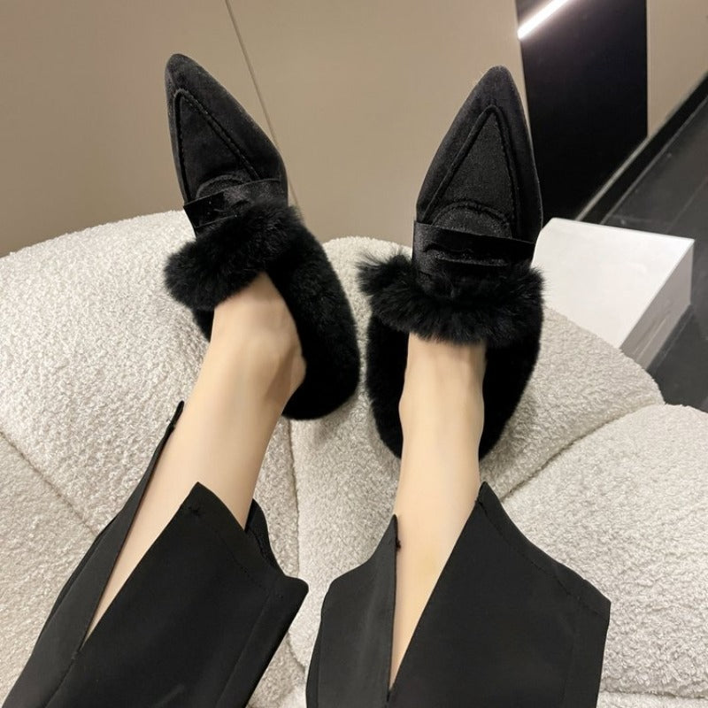 VougeVamp Women's Thick Fur Winter Slippers – Warm Plush Platform Heel Home Shoes