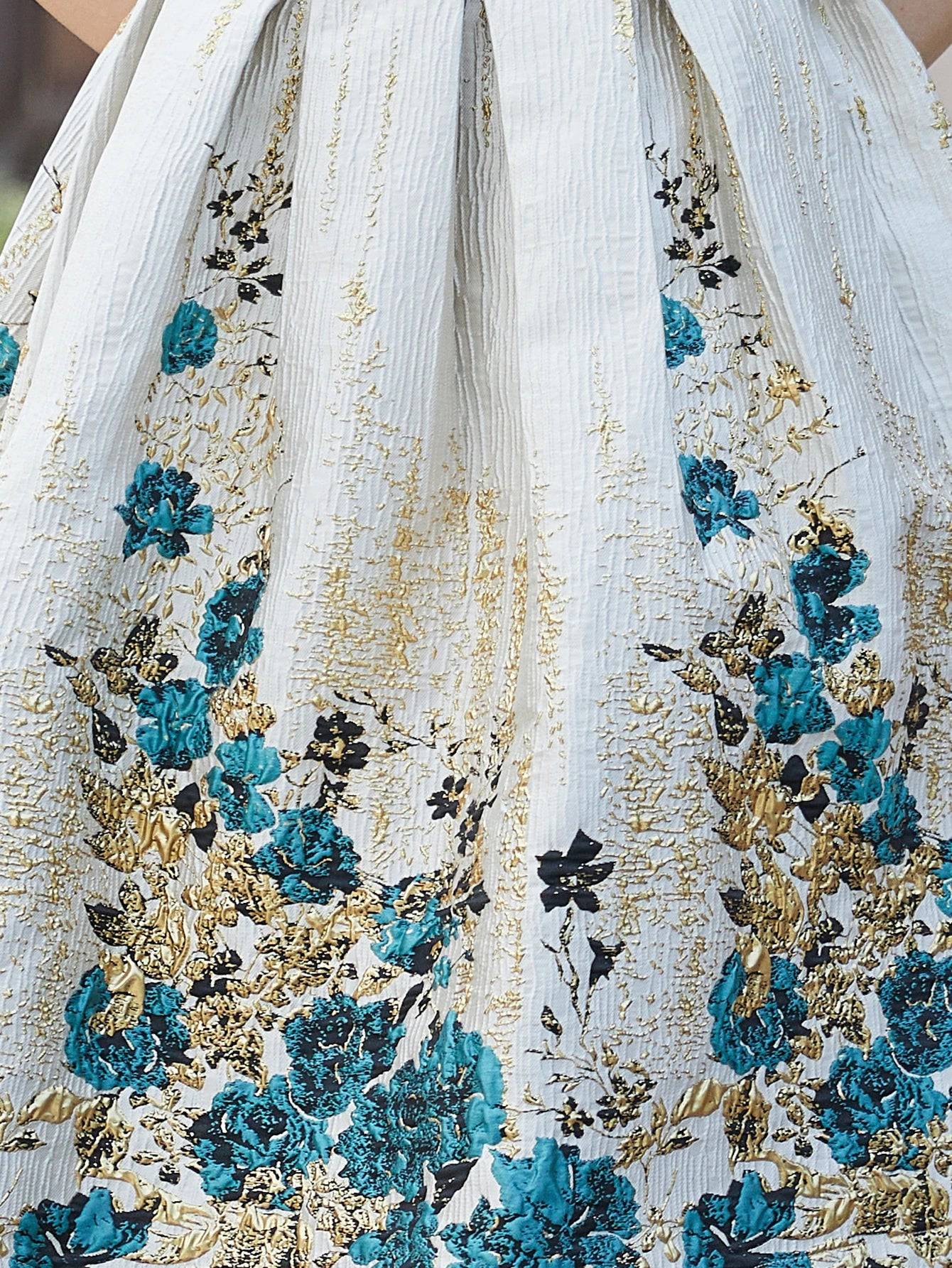 VougeVamp Luxury Women Jacquard Mid-Calf Dress - Floral A-Line Evening Gown with Three-Quarter Sleeves - VougeVampUK