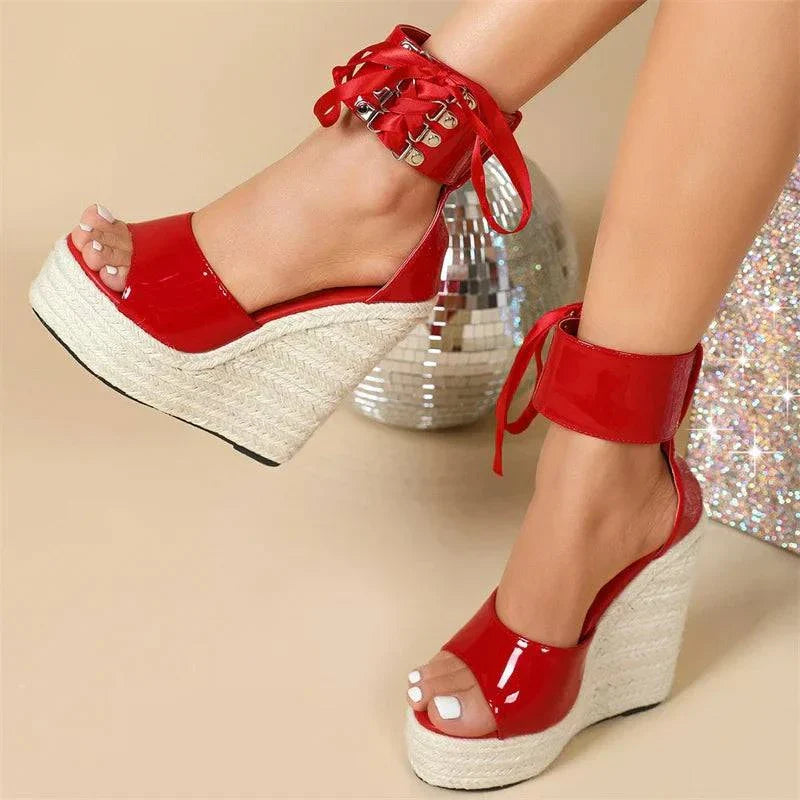 VougeVamp Straw Rope Weave Platform Wedge Sandals - Open Toe High Heel Party Shoes for Women - VougeVampUK