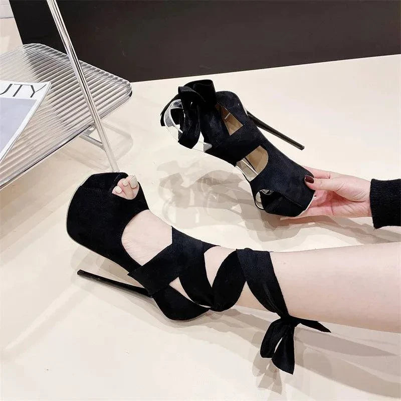 VougeVamp Black Platform Slingback Pumps - Peep Toe High Heel Party Shoes for Women