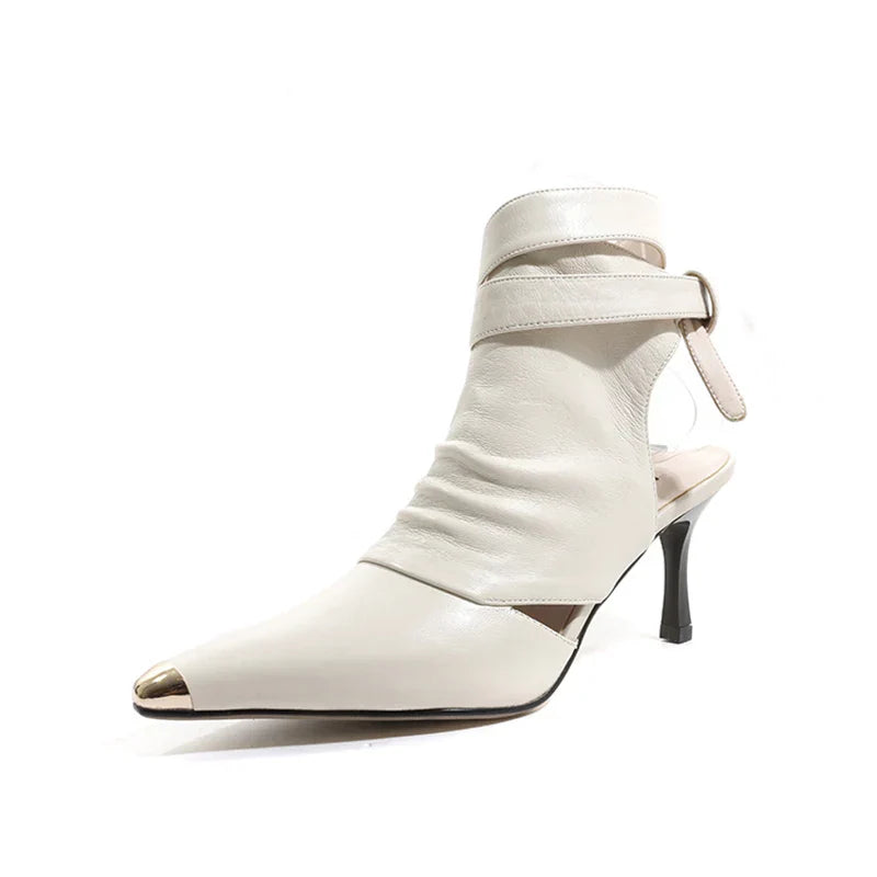 VougeVamp Pointed Toe Slingback Ankle Boots – Chic Strappy High Heel Boots for Elegant & Breathable Style - VougeVampUK