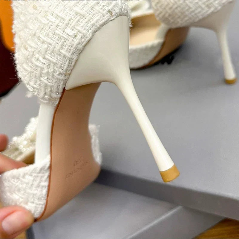 VougeVamp Bling Crystal Bow Thin Heel Pumps – Elegant D'Orsay Bridal & Party Shoes