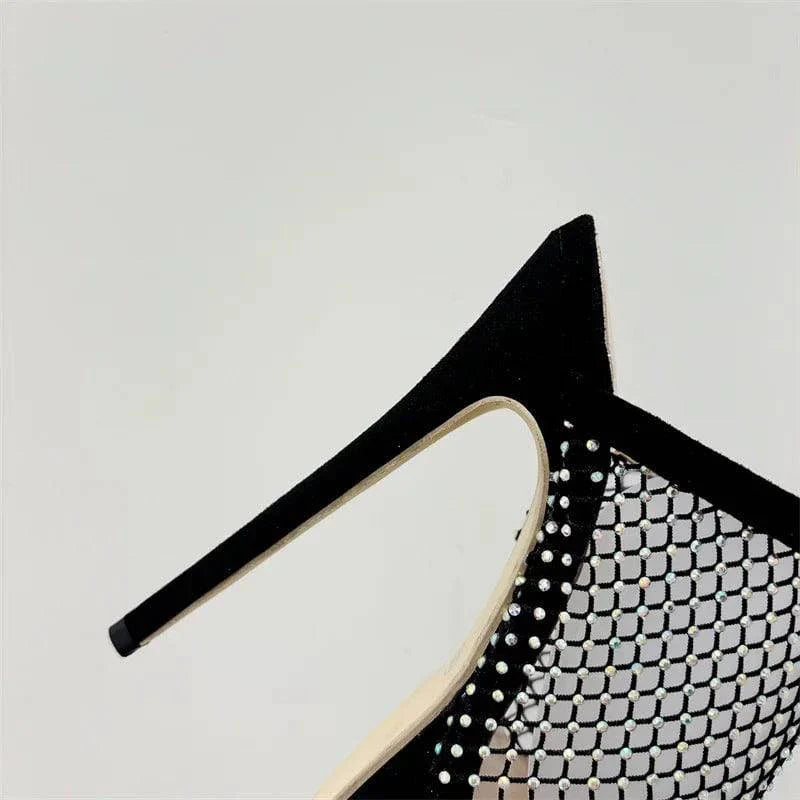 VougeVamp Crystal Mesh Platform Slippers - Peep Toe High Heel Party Shoes for Women in Black