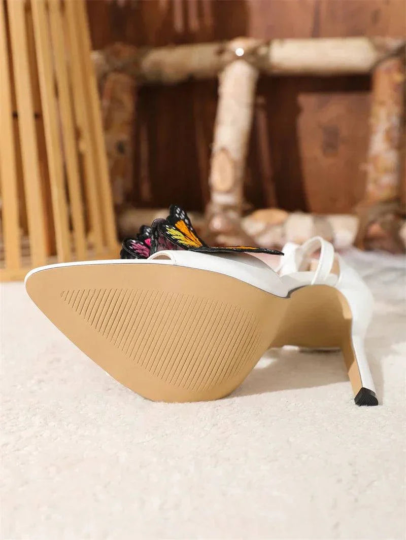 VougeVamp Embroidered Butterfly Ankle Strap Sandals - Pointed Toe High Heel Party Shoes for Women