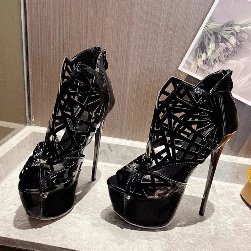 VougeVamp Peep Toe Platform Ankle Boots - High Heel Runway Shoes for Women