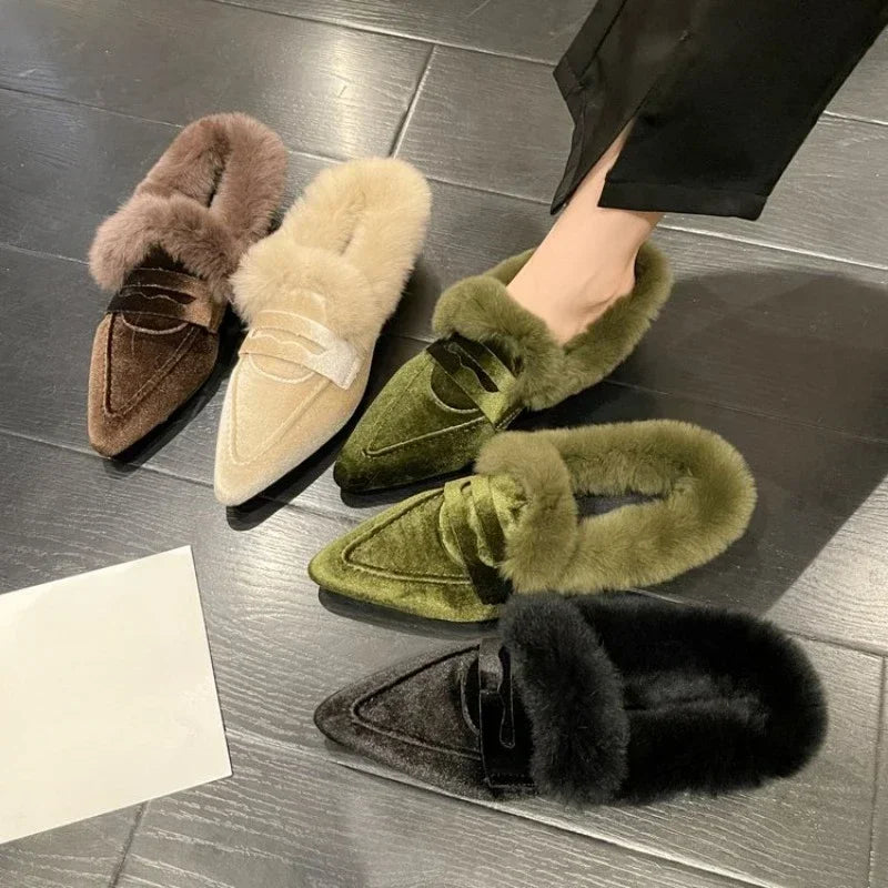 VougeVamp Women's Thick Fur Winter Slippers – Warm Plush Platform Heel Home Shoes