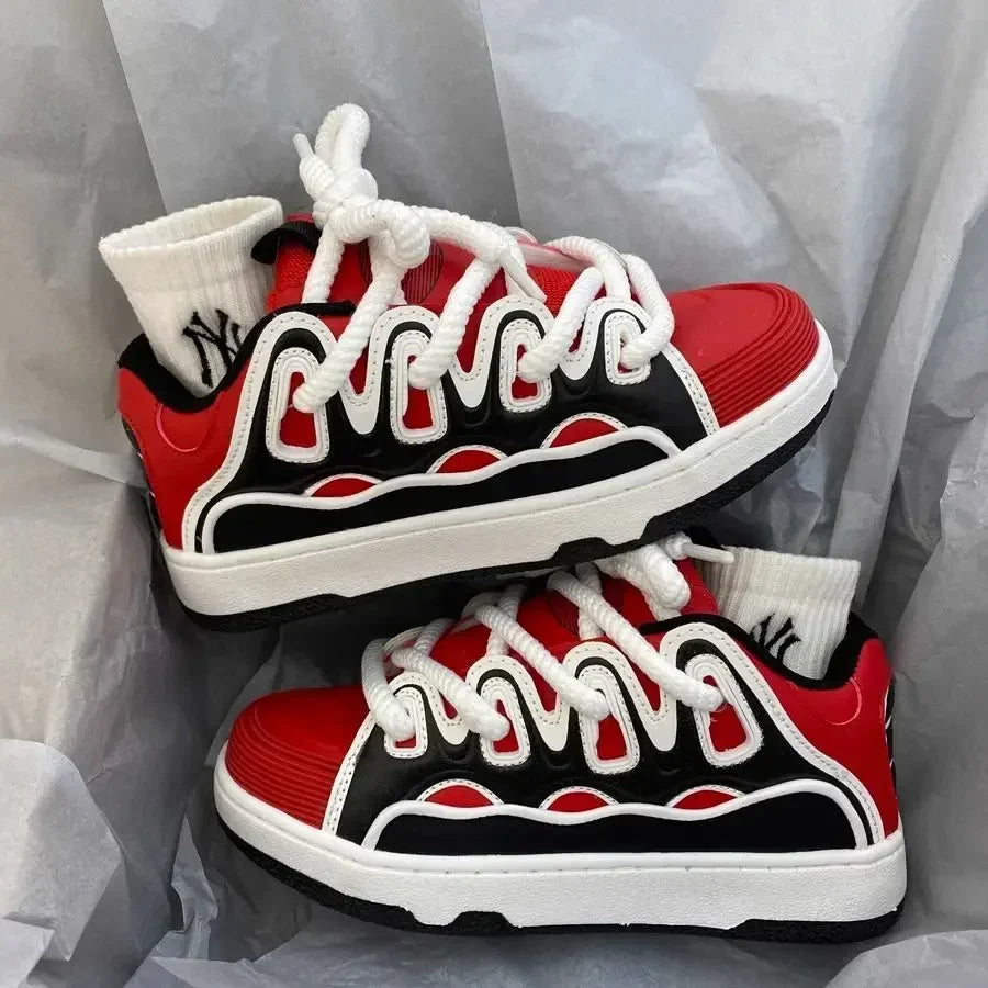 VougeVamp Chunky Retro Sneakers – Plus Size 41 42 Women's Casual Fashion Shoes with Thick Sole - VougeVampUK