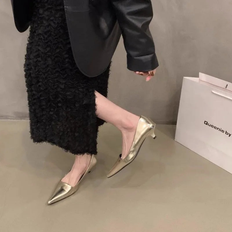 Women's Patent Leather Pointed Toe Heels – Elegant Gold & Silver Pumps for Weddings & Formal Events