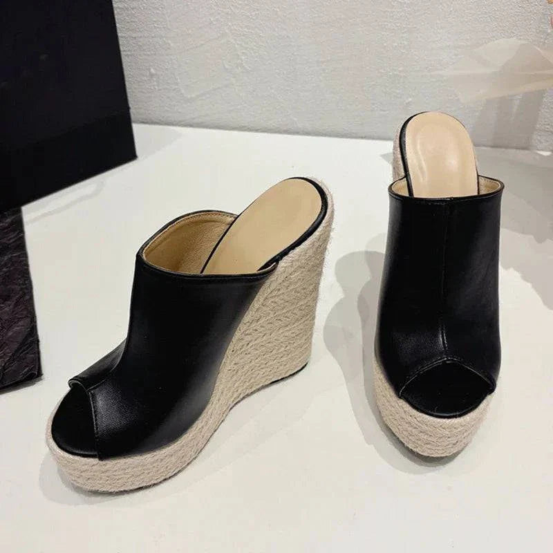 VougeVamp Women’s Straw Rope Weave Platform Slippers – Handmade Summer Sandals with Super High Wedge Heels