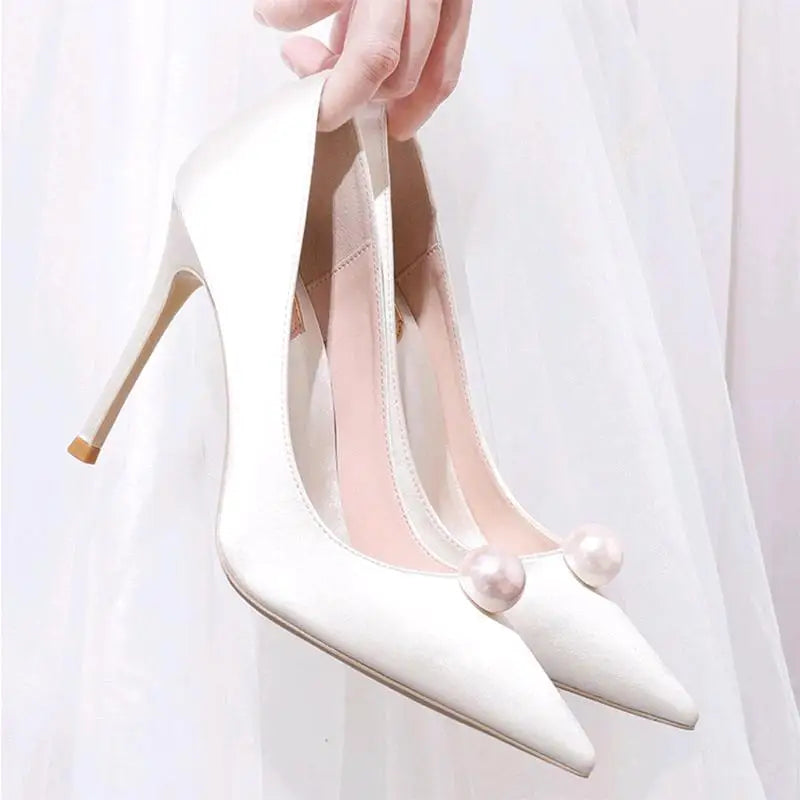 VougeVamp Women's Pearl Pointed Toe Stiletto Heels – Elegant Bridal & Wedding Pumps