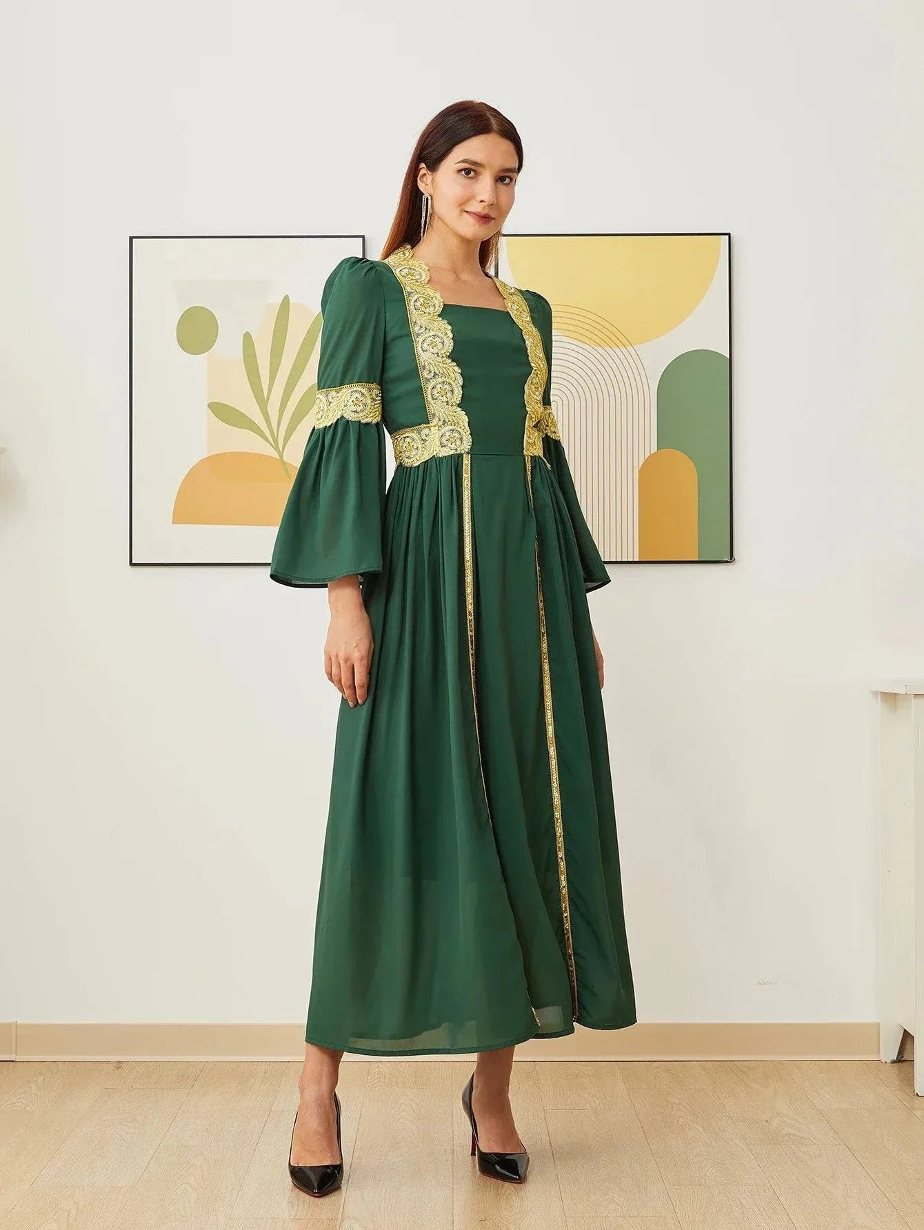 VougeVamp Dubai Arab Islam Abaya - Elegant Women’s Muslim Chiffon Dress with Embroidery - VougeVampUK
