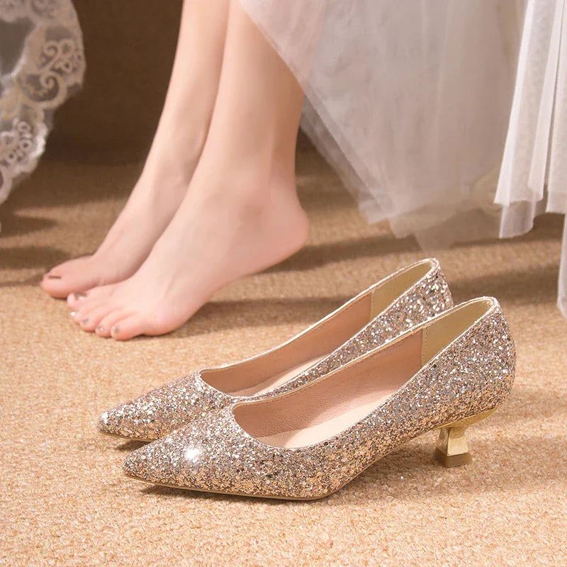 Crystal Gold Wedding High Heels for Women – Elegant Bridal Bridesmaid Shoes - VougeVampUK