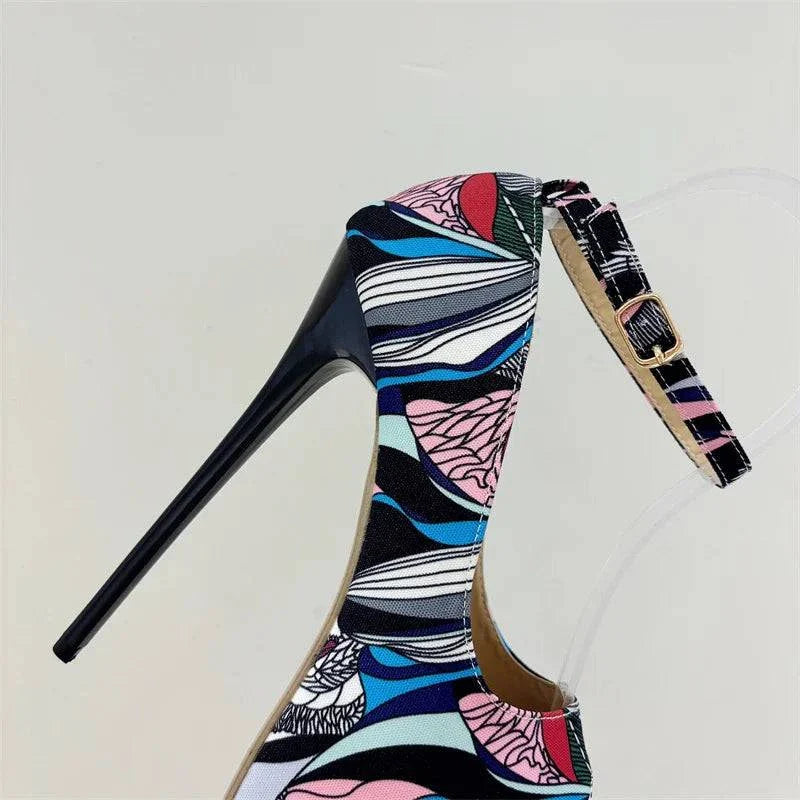 VougeVamp Hand-Painted Platform Pumps - Peep Toe High Heel Party Shoes for Women